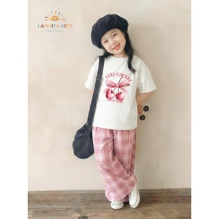 Set Đồ Bé Gái Áo Thun Tay Ngắn Phối Quần Dài Dáng Suông Caro, Bộ Thời Trang Bé Gái Hàn Quốc | NHẬT MINH KIDS