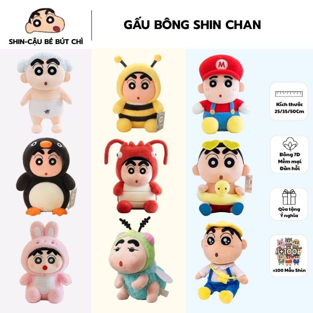 Gấu Bông Shin Cậu Bé Bút Chì Hài Hước, Shin Chan Nhồi Bông Cute Làm Quà Tặng Cho Bé, Bạn Trai,Bạn Gái.Babisu
