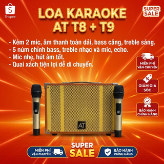 Loa AT08 (KÈM 2 MICRO) - Bass 20cm - Âm Thanh Siêu Hay- Nghe Nhạc - trợ giảng - hát karaoke - 120W - pin trâu