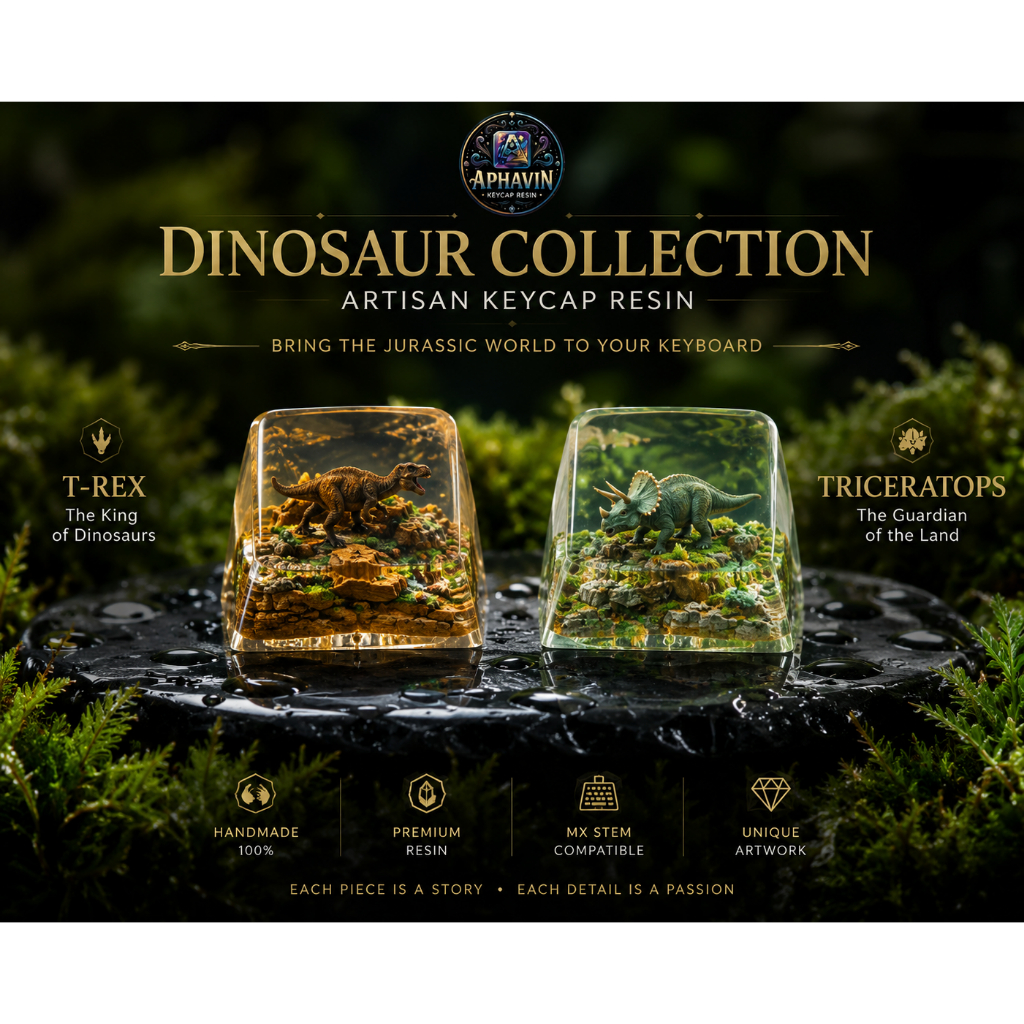 🦖 Keycap Artisan Khủng Long Resin Thủ Công – T-Rex / Triceratops | Keycap Trang Trí Bàn Phím Cơ