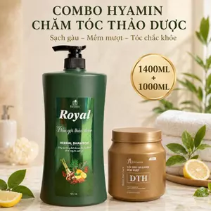 Bộ Sản Phẩm Hyamin Dầu Gội Thảo Dược 1400ML Sạch Gàu Và Kem Ủ Tóc Collagen Hyamin Mềm Mượt 1000ML
