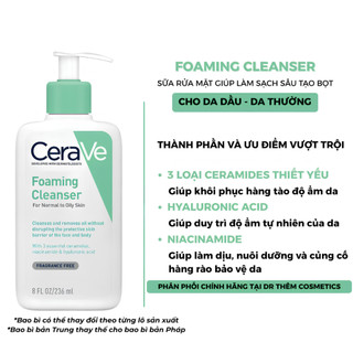Sữa Rửa Mặt CeraVe Foaming Cleanser 236ml - 473mlChính Hãng Cho Da Dầu, Da Khô, Mụn Nhạy Cảm