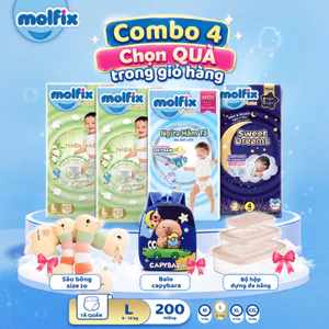 Combo 4 - Mix 2 gói Tã quần Molfix Thiên Nhiên Super Jumbo + 1 Oxy Super Jumbo + 1 Tã Sweet Dreams