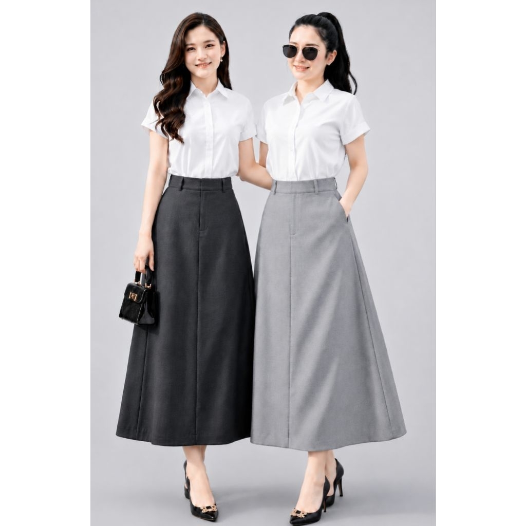 Chân Váy Dài Nữ Dáng Xòe Basic Thanh Lịch – Váy Midi Công Sở Hàn Quốc Nhiều Màu Dễ Phối Đồ