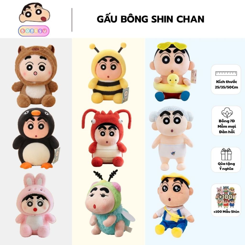 Gấu Bông Shin Chan Cosplay Cậu Bé Bút Chì Shin Mặc Đồ Cosplay Nhân Vật Hoạt Hình Dễ Thương, Bobesu