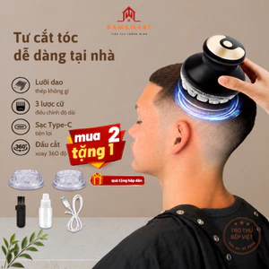 Tông Đơ Tự Cắt Tóc 360° Đĩa Bay - Sạc Type-C, Lưỡi Dao Thép Không Gỉ, 3 Lược Cữ, Cắt Tóc Tại Nhà