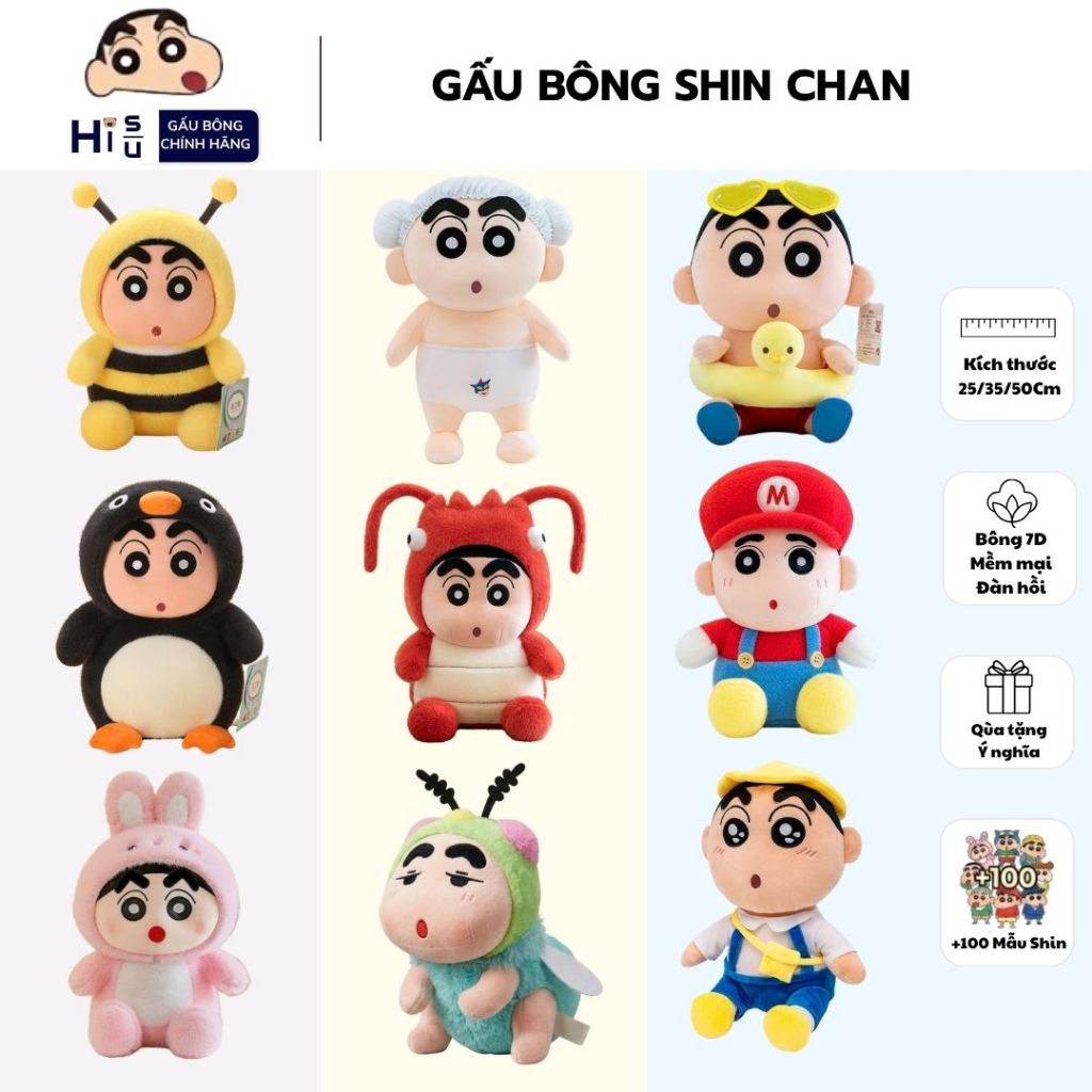 Gấu Bông Shin Chan Cậu Bé Bút Chì Vô Tri Đáng Yêu, Shin Gấu Bông Nhiều Mẫu Quà Tặng Vui Vẻ Cho Người Thân