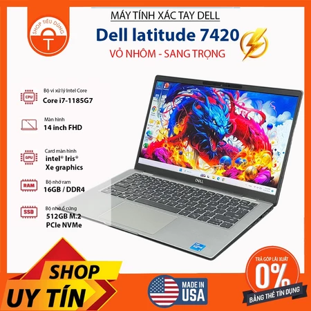 Dell Latitude 7420, Core i7-1185G7, RAM 16GB , Ổ NVME 256GB, Màn 14inch 4K Vỏ nhôm