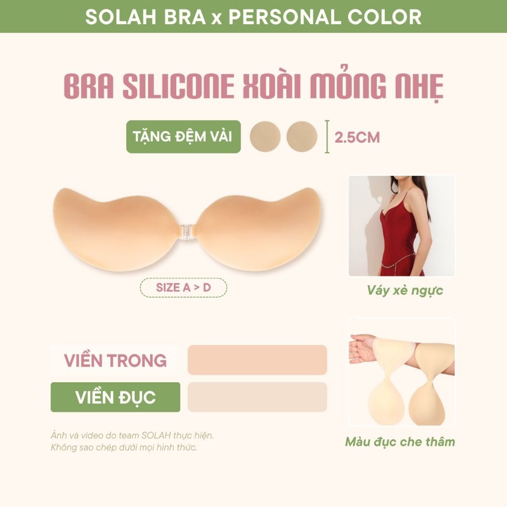 Áo Dán Ngực Silicon Xoài SOLAH Tạo Khe Mỏng Nhẹ BigSize 2 Màu Mặc Áo Váy Ôm Body Đi Tiệc Biển BR04
