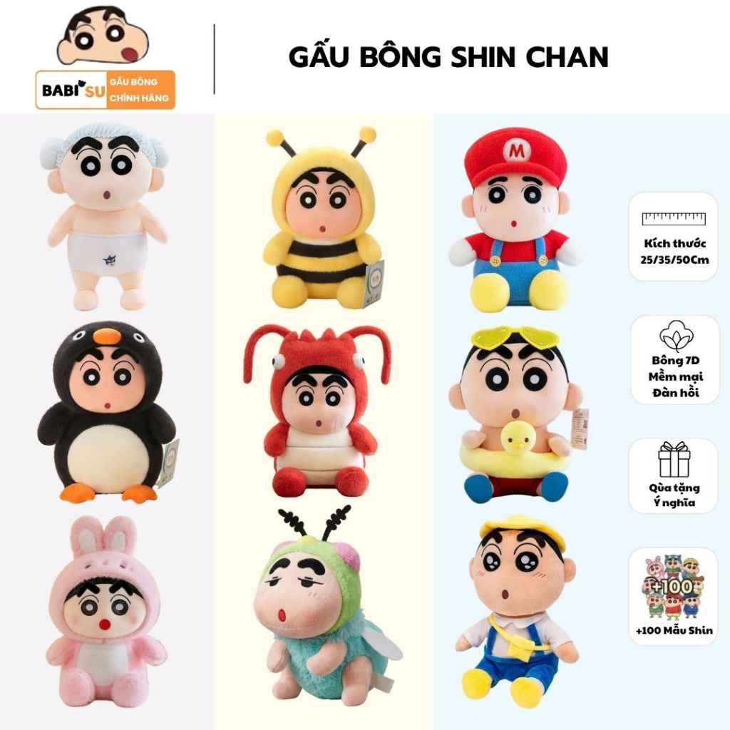 Gấu bông shin chan cosplay +100 mẫu đáng yêu, Cushin cậu bé bút chì gấu bông nhân vật hoạt hình tuổi thơ, Babisu