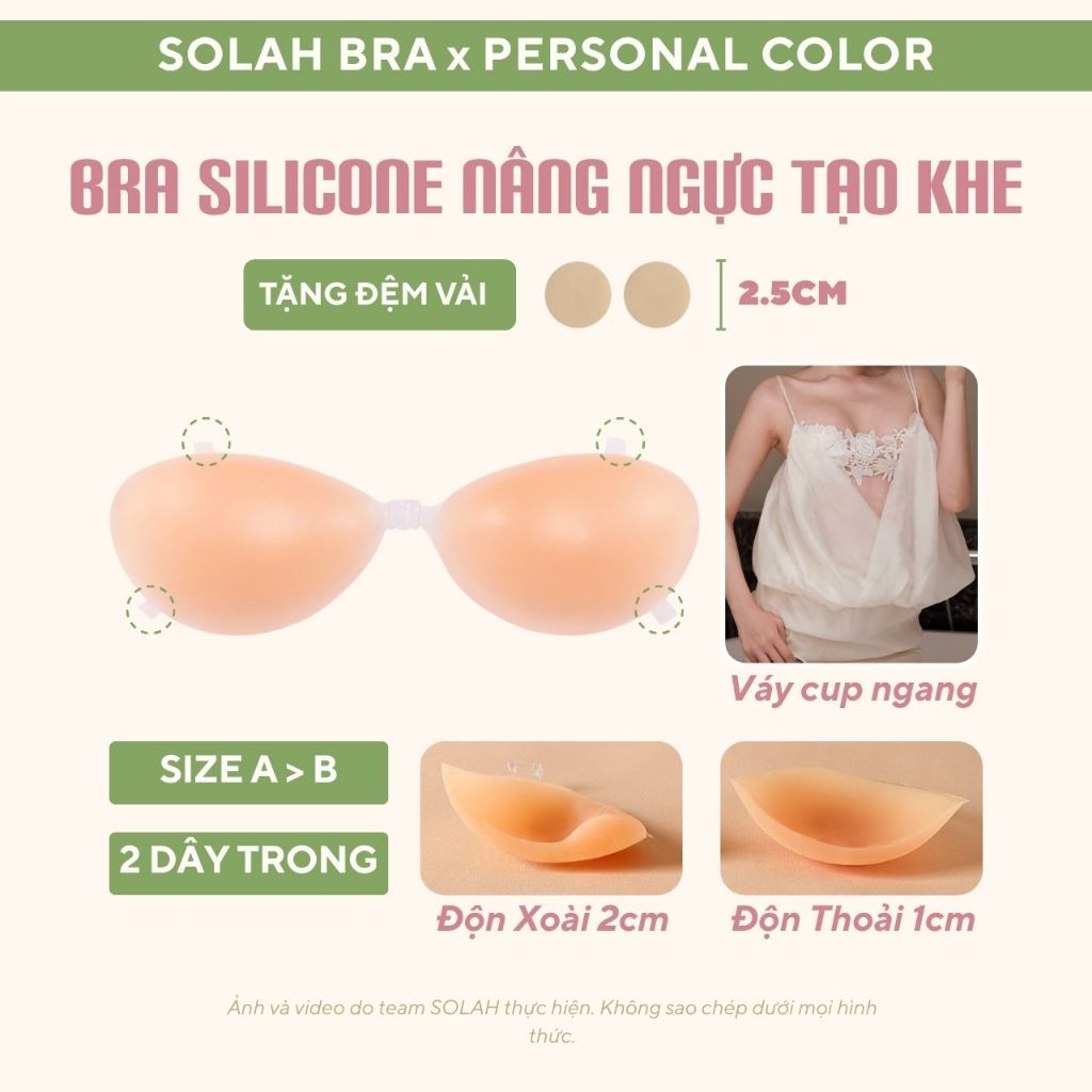 Miếng Dán Nâng Ngực Silicone 2 Dây Quai Có Độn SOLAH Mặc Áo Váy Hở Lưng Xẻ Vai Đi Biển Tiệc Hè BR08