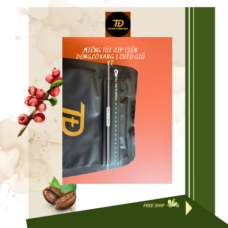 Túi 500g caphe rang xay Thành Đạt thuần tự nhiên 100% từ hạt cà phê Robusta