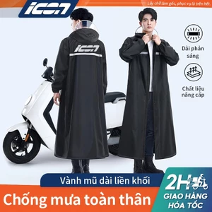 Áo mưa xe máy ICON 1 người - Che kín, chống thấm, sọc phản quang, mũ liền nhựa trong suốt