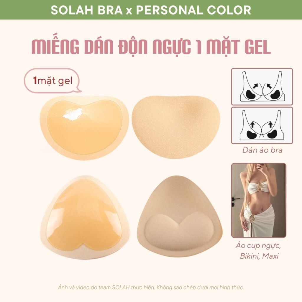 Miếng Dán Độn Ngực Có Gel 1 Mặt SOLAH Hình Tam Giác Hạt Đậu Mặc Bikini Áo Váy Đi Tiệc Hở Lưng PK04