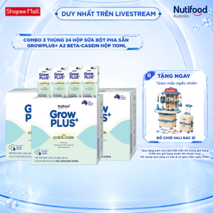 Combo 3 x Thùng 24 hộp Sữa bột pha sẵn GrowPLUS+ Đạm A2 Beta-Casein Hộp 110ml