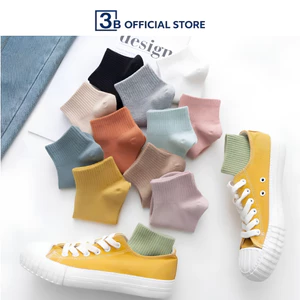 Tất ngắn cổ trơn nữ 3B Offcial phong cách Hàn Quốc dễ thương nhiều màu