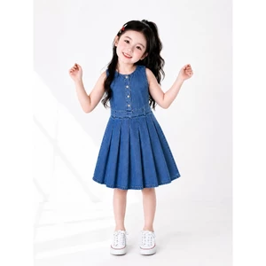Váy Đầm Jean Mềm Cao Cấp Sofia Candy Sát Nách Xếp Ly Đi Tiệc Đi Chơi Du Lịch Đi Học Cho Bé Gái