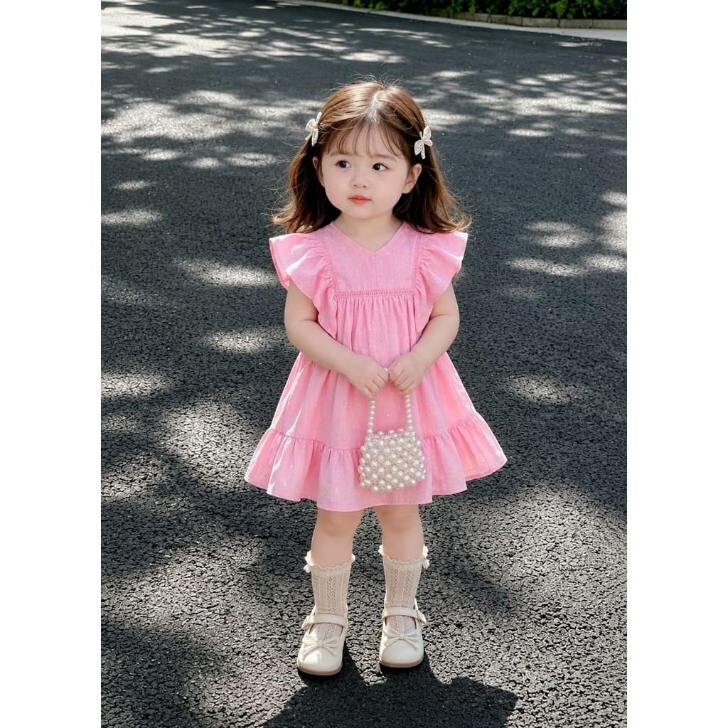 Váy đầm xinh cánh tiên bé gái 1-4 tuổi nhiều tầng màu trắng, hồng phấn, cam đất cotton mềm mát dáng A xòe