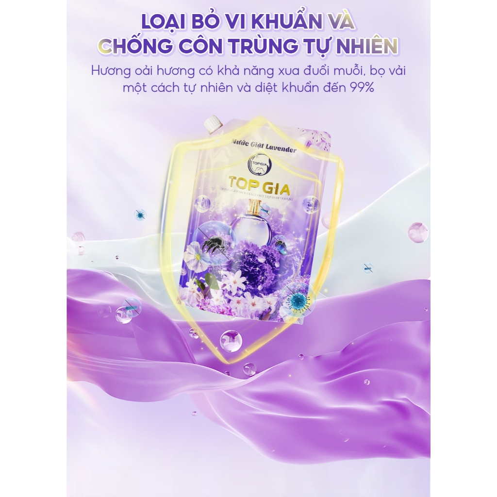 (Mua 1 tặng 1) Túi 2L nước giặt xả TOPGIA hương lavender dịu nhẹ, tẩy sạch vết bẩn, an toàn cho da