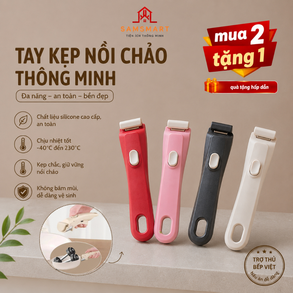 Tay Cầm Rời Nồi Chảo Thông Minh Tay Cầm Đa Năng Chống Nóng Chống Bỏng Cao Cấp, Tay Kẹp Rời Nồi Chảo