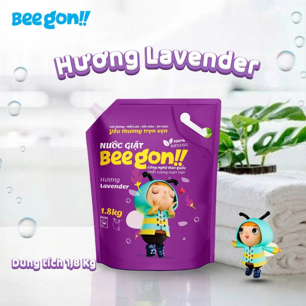Nước Giặt Xả BEEGON 1,8L,Túi Từ Thiên Nhiên An Toàn,Tiện Lợi,Lưu Hương Dịu Nhẹ 48H