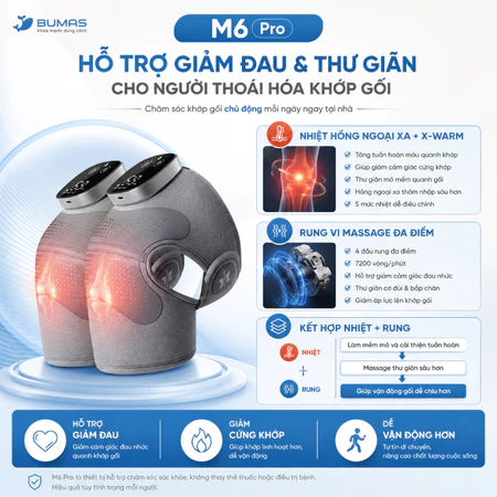 Máy Massage Đầu Gối BUMAS M6 Pro - Chườm Ấm Thảo Dược Kết Hợp Massage Giảm Nhức Mỏi Gối
