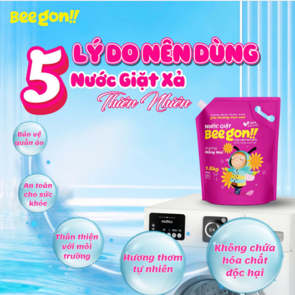 Nước Giặt Xả BEEGON 1,8L,Túi Từ Thiên Nhiên An Toàn,Tiện Lợi,Lưu Hương Dịu Nhẹ 48H