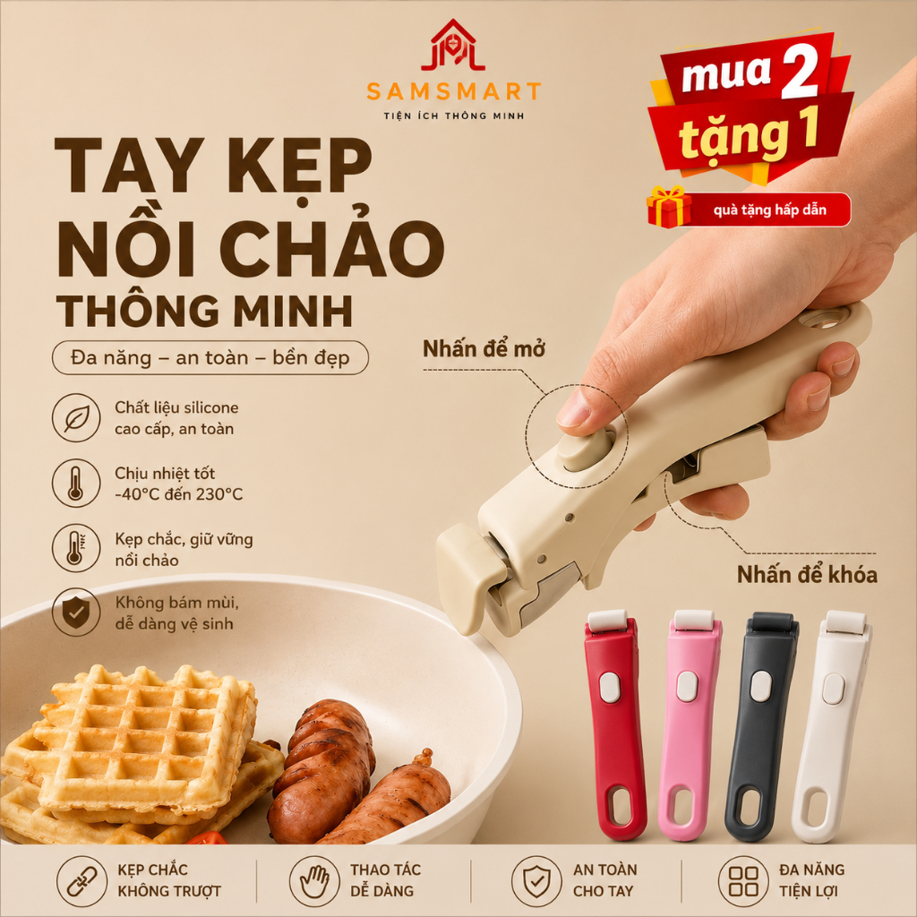 Tay Cầm Rời Nồi Chảo Thông Minh Tay Cầm Đa Năng Chống Nóng Chống Bỏng Cao Cấp, Tay Kẹp Rời Nồi Chảo