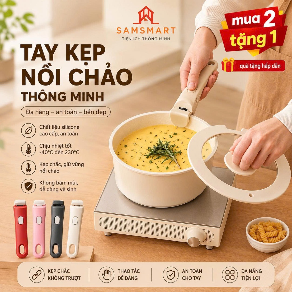 Kẹp Nồi Chảo Chống Nóng SAMSMART | Tay Cầm Tháo Rời Kẹp Chắc Chịu Nhiệt Bakelite An Toàn Cho Nhà Bếp