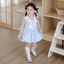 Váy bé gái cổ thủy thủ phối nơ chân váy bồng bềnh phong cách hàn quốc, Váy mùa hè bé gái cổ trắng phối nơ đáng yêu S24