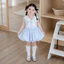 Váy bé gái cổ thủy thủ phối nơ chân váy bồng bềnh phong cách hàn quốc, Váy mùa hè bé gái cổ trắng phối nơ đáng yêu S24