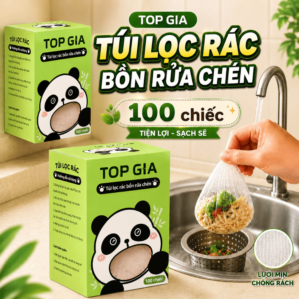 Túi lọc rác bồn rửa chén Topgia, Túi lưới lọc chống tắc nghẽn, túi lưới lọc rác, tiện lợi bo chun co dãn, dễ dàng sử dụn