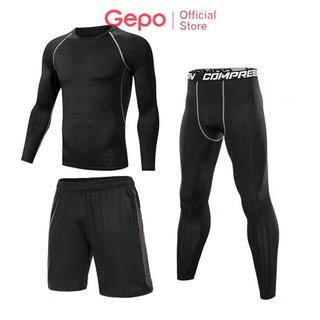 Bộ Quần Áo Dài Tay Legging Nam - Quần Áo Giữ Nhiệt 3 in 1 Đen Có Hình