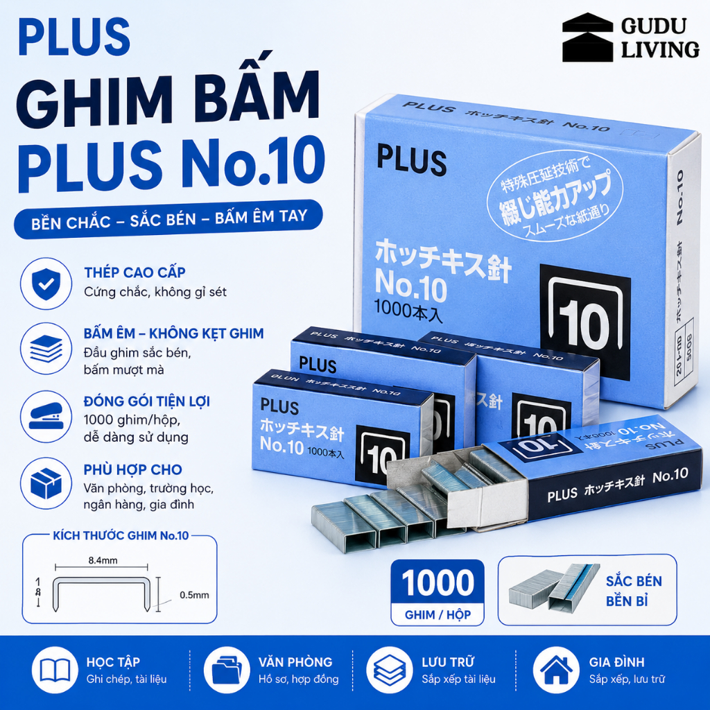 Kim Bấm Số 10 Plus Chính Hãng Dùng Cho Văn Phòng, Học Tập | Gudu Living