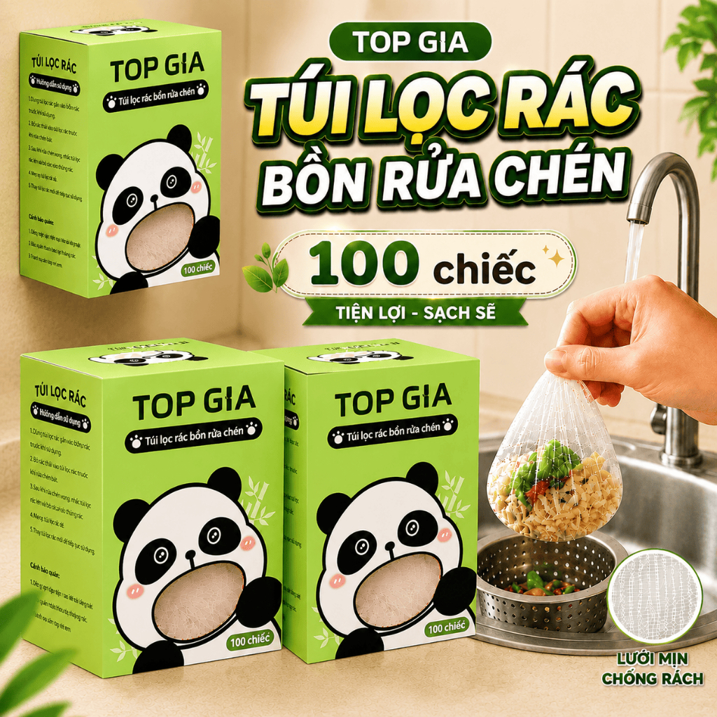 Hộp 100 Túi lọc rác bồn rửa chén Topgia, túi lưới lọc rác, tiện lợi bo chun co dãn, dễ dàng sử dụng