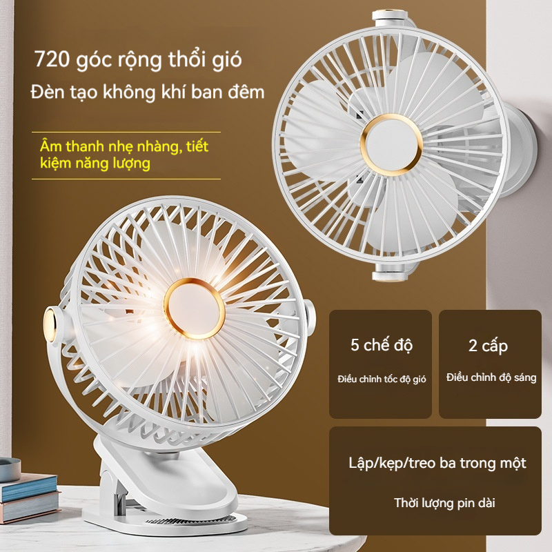 Quạt kẹp bàn J90 5 cấp độ gió, chạy êm, sạc và cắm điện, kẹp/treo/để bàn 3 trong 1 | BigBuy360 - bigbuy360.vn