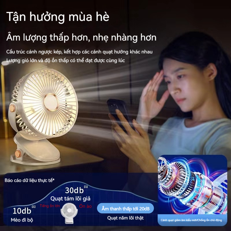 Quạt kẹp bàn J90 5 cấp độ gió, chạy êm, sạc và cắm điện, kẹp/treo/để bàn 3 trong 1 | BigBuy360 - bigbuy360.vn