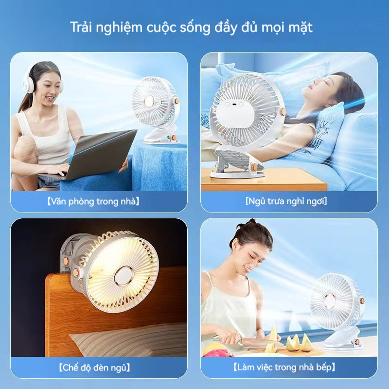 Quạt kẹp bàn J90 5 cấp độ gió, chạy êm, sạc và cắm điện, kẹp/treo/để bàn 3 trong 1 | BigBuy360 - bigbuy360.vn
