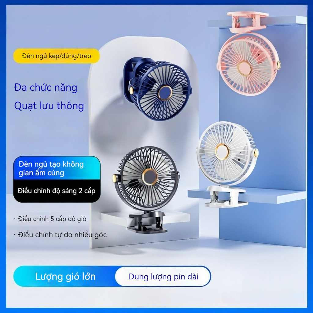 Quạt kẹp bàn J90 5 cấp độ gió, chạy êm, sạc và cắm điện, kẹp/treo/để bàn 3 trong 1 | BigBuy360 - bigbuy360.vn