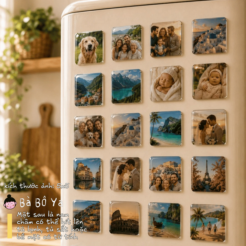 Ảnh nam châm tủ lạnh - In theo yêu cầu - 5x5cm - Quà tặng người yêu, bạn bè, người thân - Trang trí, decor