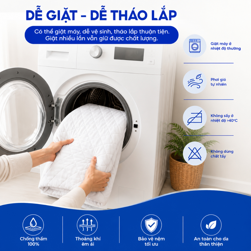 Ga Chống Thấm TOPAZ 3 Lớp Mặt Cotton Mềm Mại Không Bí Phù Hợp Với Mọi Loại Đệm