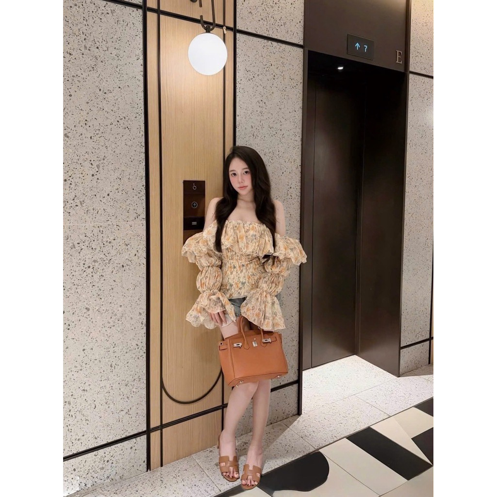 Áo trễ vai hoa bèo thiết kế mix đồ xinh xỉu