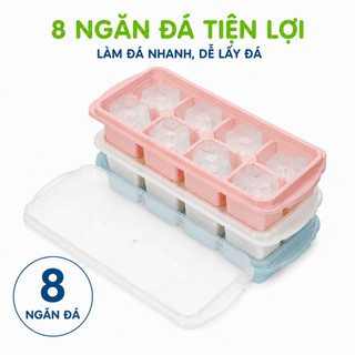 Vỉ Đá Nhựa PP 8 Viên Có Nắp Đậy An Toàn Tiện Lợi GD90 - Khay Làm Đá 8 Ngăn Nhựa PP Có Nắp Đậy