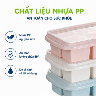 Vỉ Đá Nhựa PP 8 Viên Có Nắp Đậy An Toàn Tiện Lợi GD90 - Khay Làm Đá 8 Ngăn Nhựa PP Có Nắp Đậy