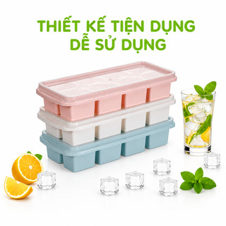 Vỉ Đá Nhựa PP 8 Viên Có Nắp Đậy An Toàn Tiện Lợi GD90 - Khay Làm Đá 8 Ngăn Nhựa PP Có Nắp Đậy