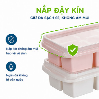 Vỉ Đá Nhựa PP 8 Viên Có Nắp Đậy An Toàn Tiện Lợi GD90 - Khay Làm Đá 8 Ngăn Nhựa PP Có Nắp Đậy