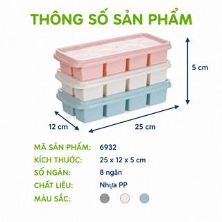 Vỉ Đá Nhựa PP 8 Viên Có Nắp Đậy An Toàn Tiện Lợi GD90 - Khay Làm Đá 8 Ngăn Nhựa PP Có Nắp Đậy