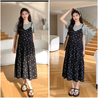 VÁY BẦU CỘC TAY HOA ĐEN ÁO ZIP LIỀN