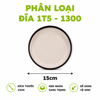 Bộ Đĩa Thái Tròn 2 Màu Mặt Nhám Gốm Sứ Cao Cấp GD93 - Đĩa Sứ Tròn Mặt Nhám Viền Nâu Trang Trí Bàn Ăn