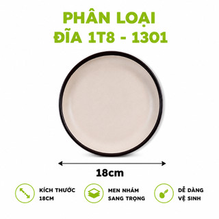 Bộ Đĩa Thái Tròn 2 Màu Mặt Nhám Gốm Sứ Cao Cấp GD93 - Đĩa Sứ Tròn Mặt Nhám Viền Nâu Trang Trí Bàn Ăn